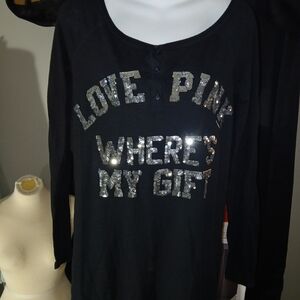 PINK Victoria's Secret Bling Black Pajama Top Silver Sequins
